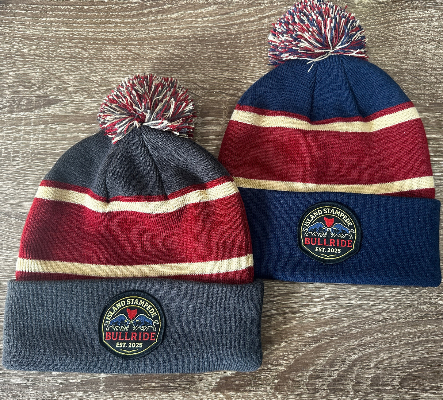 'Island Stampede Bullride' Beanie, Blue/maroon